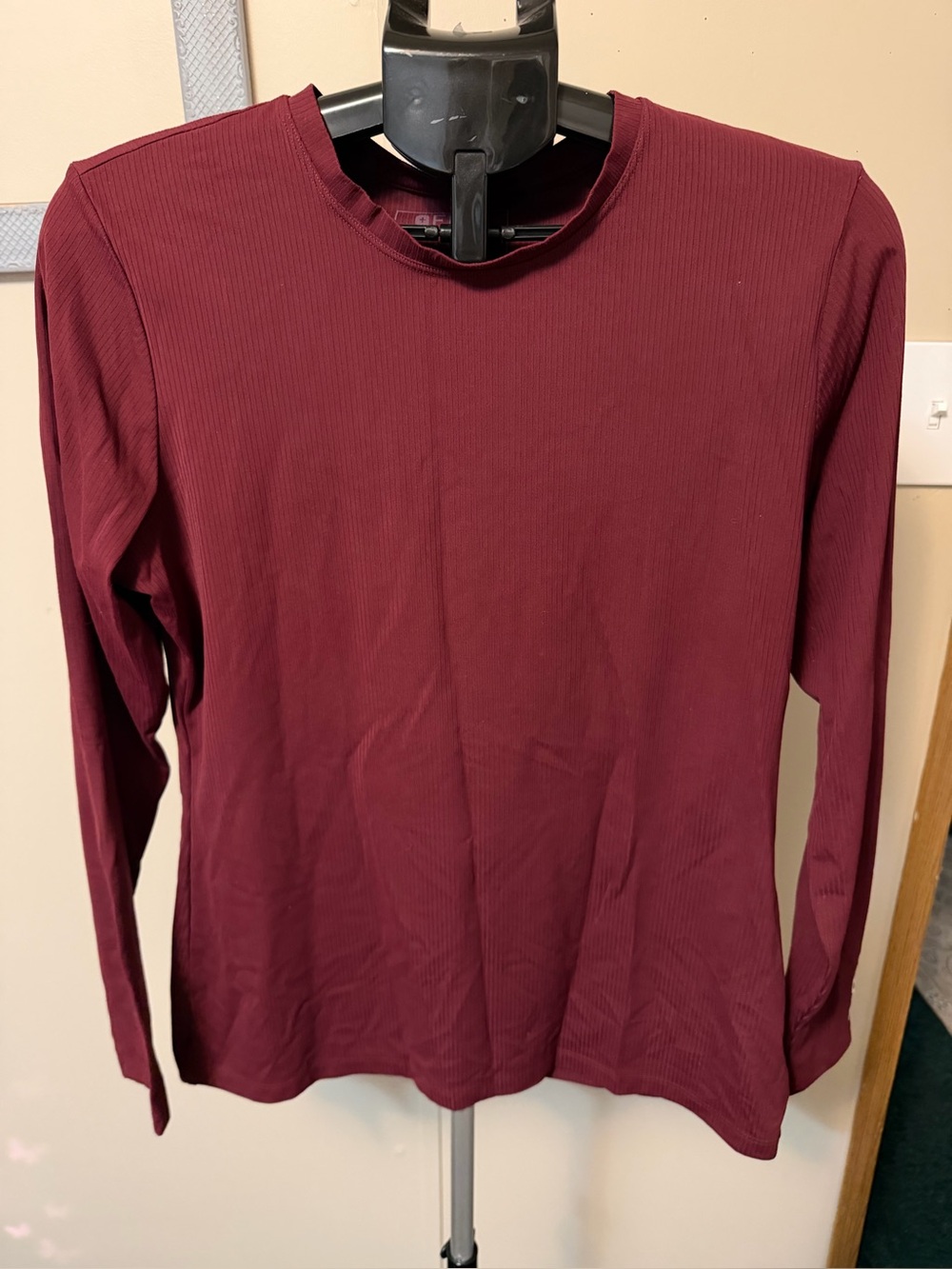FIGS Women's Palmer Ribbed Long-Sleeve Underscrub Top - Burgundy - Size L